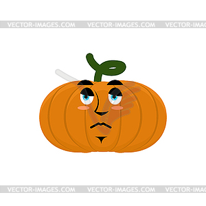 Pumpkin sad angry Emoji. Halloween vegetable - vector clip art