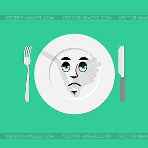 Plate sad Emoji. Empty dish sorrowful emotion - vector image