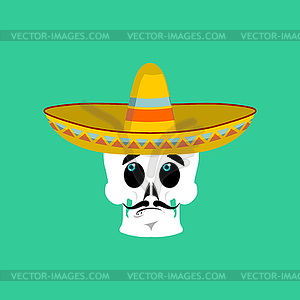 Череп в сомбреро удивил Emoji. мексиканский - стоковый клипарт