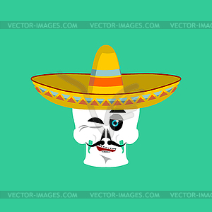 Череп в сомбреро подмигивая Emoji. мексиканский скелет - цветной векторный клипарт
