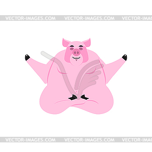 Yoga Pig. Piggy meditating . Zen and relaxation. - vector clipart