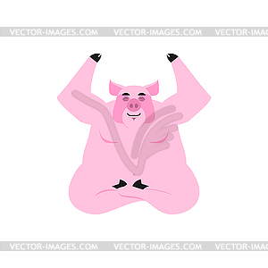 Yoga Pig. Piggy meditating . Zen and relaxation. - vector clip art