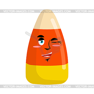 Candy corns winking Emoji. Sweet emotion happy. - vector clipart