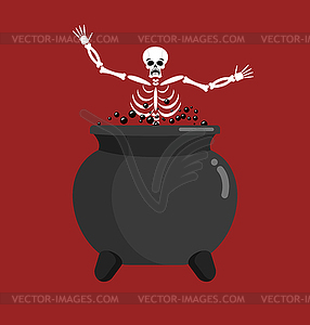 Sinner in boiler. Skeleton in pot. Cook for - royalty-free vector clipart