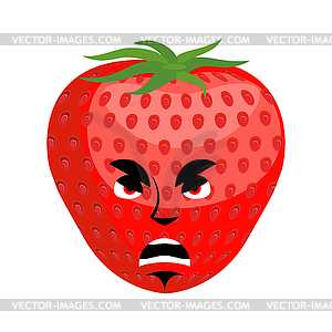 Strawberry angry Emoji. Red berry evil emotion - vector clipart