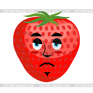 Strawberry Sad Emoji. Red berry sorrowful emotion - vector image