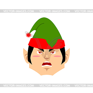 Christmas Elf angry Emoji. Santa helper aggressive - vector image