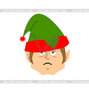 Christmas Elf sad Emoji. Santa helper sorrowful - vector clipart