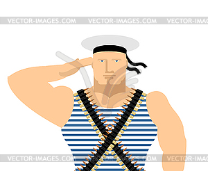 Sailor in striped vest and peakless cap. February 2 - vector image