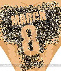 March 8. Male torso with hair. Epilation number - royalty-free vector clipart