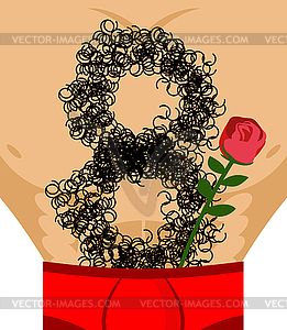 March 8. Red rose and Male hairy torso. Epilation - vector image