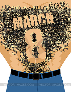 March 8. Male torso with hair. Epilation number - vector image
