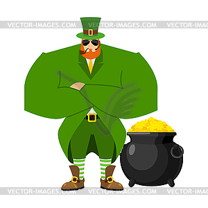 Leprechaun security bodyguard. Dwarf with red - vector clip art