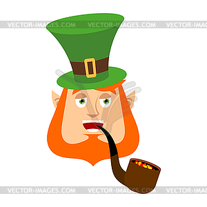 Leprechaun happy. Dwarf with red beard merry - vector clipart