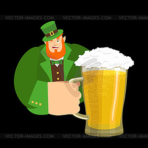 Happy St.Patrick `s Day. Leprechaun and mug beer. - vector clipart / vector image