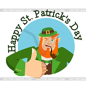 Happy St.Patrick `s Day. Leprechaun winks. Dwarf - vector image