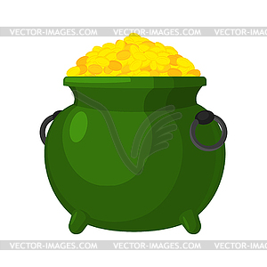 Leprechaun pot gold . bowler golded coins. Legendar - vector image