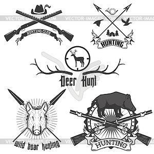 Wild boar hunting labels - vector image