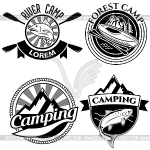 Camping - white & black vector clipart