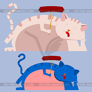 Fat cat with sausage - royalty-free vector clipart