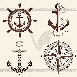 Anchor,helm,windrose - vector image