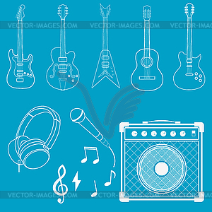 Guitar, microphone and amplifier - vector clip art