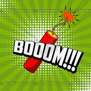 Boom!!! Comic style phrase on sunburst background - vector clip art