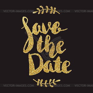 Save date. lettering with golden flares on dark b - vector image