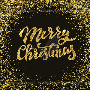 Merry Christmas gold glitter lettering with frame o - vector clip art