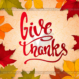 Give thanks. lettering on light background yellow - vector clip art