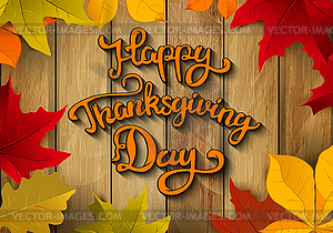 Happy Thanksgiving Day. lettering with yellow autumn - vector clip art