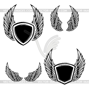 Set of emblems with wings - vector image