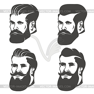 Set of bearded man`s head  - vector image