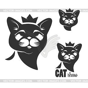 Cat head icon with crown  - royalty-free vector clipart