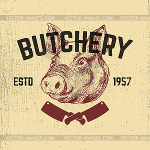 Pork. Butchery. pig head on grunge background. - vector clipart