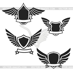 Set of empty emblems with wings. Design elements fo - royalty-free vector image