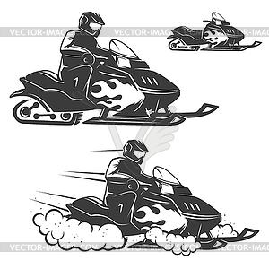 Set of snowmobile s with driver ba - vector image