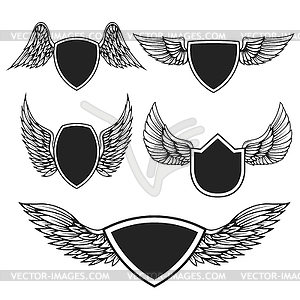 Set of empty emblems with wings. Design elements fo - vector image