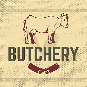 Butchery. Cow on grunge background. Meat cleaver. D - vector image