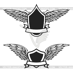 Set of empty emblems with wings. Design elements fo - vector image