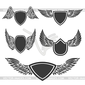 Set of empty emblems with wings. Design elements fo - vector clipart