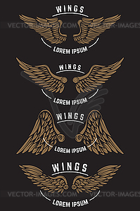 Set of vintage emblem templates with wings. Design - vector clip art