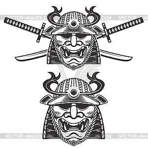 Set of samurai mask with crossed swords ba - vector clipart / vector image