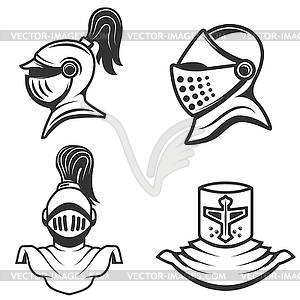 Set of knight helmets . Design e - vector clipart