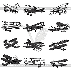 Set of vintage airplanes icons. Aircraft s. Design e - vector image