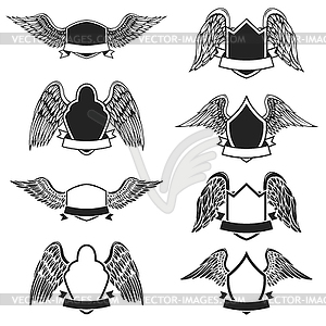 Set of the empty emblems with wings. Design element for - royalty-free vector clipart