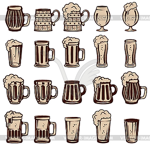 Set of beer mugs and glasses. Design elements for - vector clipart