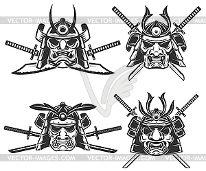 Набор маски самурая со скрещенными мечами ба - изображение в векторе / векторный клипарт