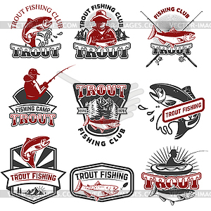 Set of trout fishing emblems . Desig - vector clip art