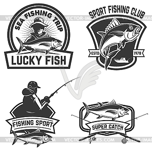 Set of tuna fishing labels. Design elements for - vector image